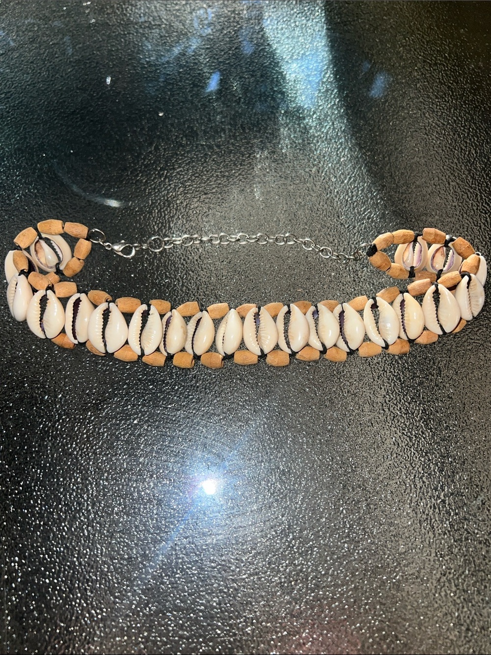 Handmade Cowrie Shell Choker Necklace - Natural White & Tan